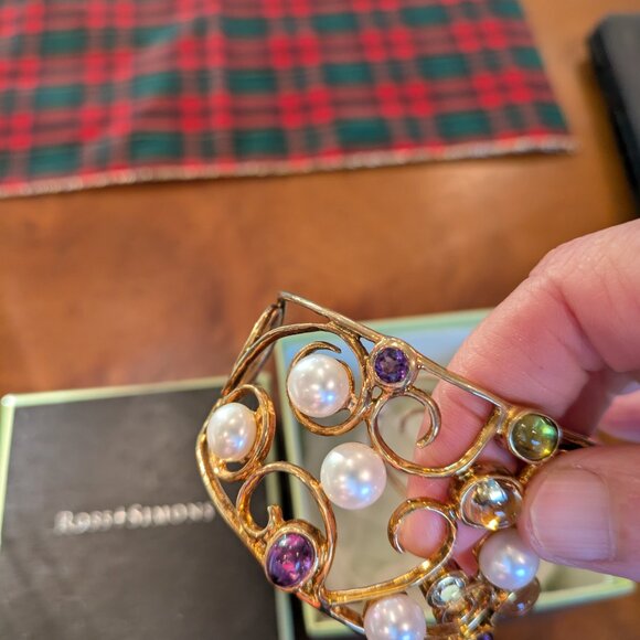 Ross & Simons 18k Gold over Sterling Cuff Bracelet w Cultured Pearls - Picture 5 of 5